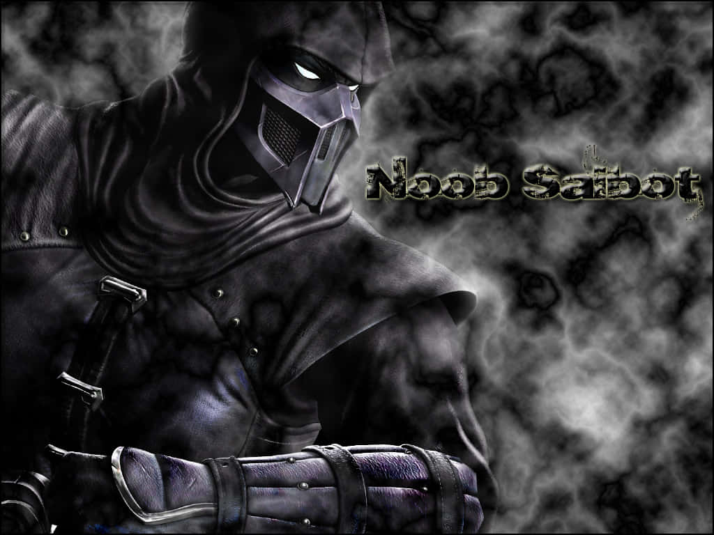 一個身穿暗色盔甲的戰士，眼睛發光，背景煙霧繚繞，標有 Noob Saibot。