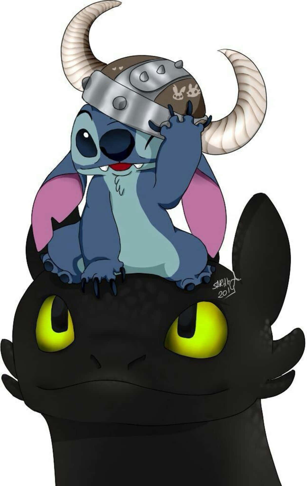 史迪仔戴維京頭盔騎著 Toothless