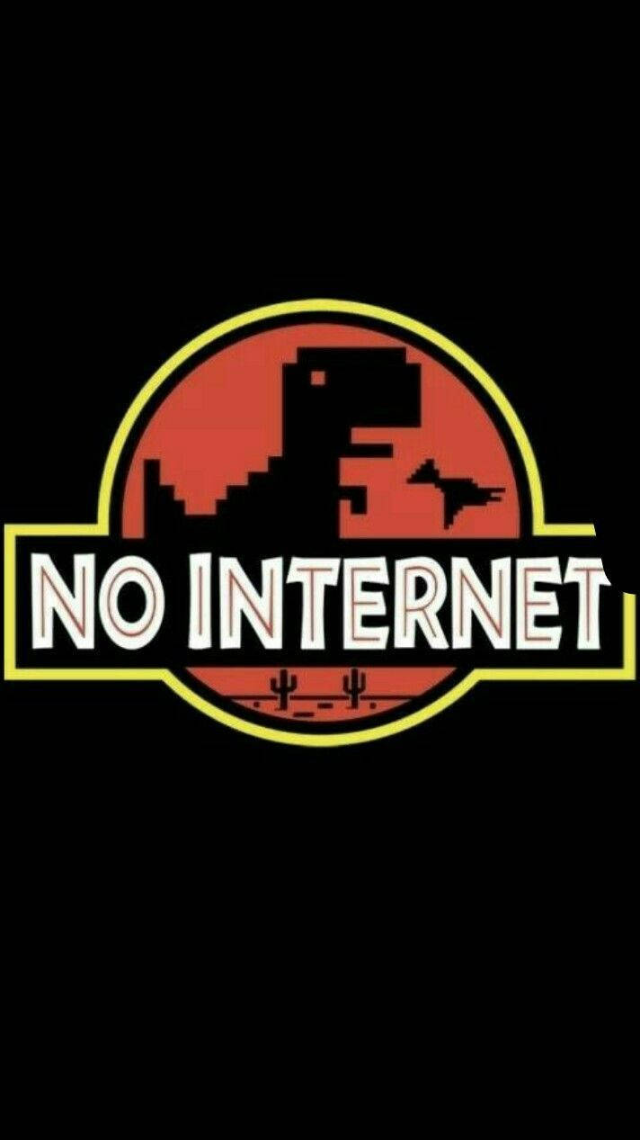 像素藝術標誌，顯示恐龍和「no internet」文字。
