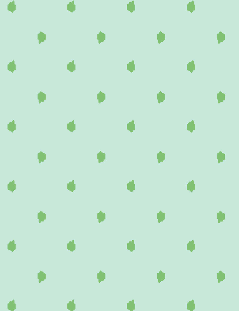 無縫可愛薄荷綠風 aesthetic 壁紙 — 柔和的薄荷綠色背景，飾有略深綠色的像素化葉子形狀重複圖案。