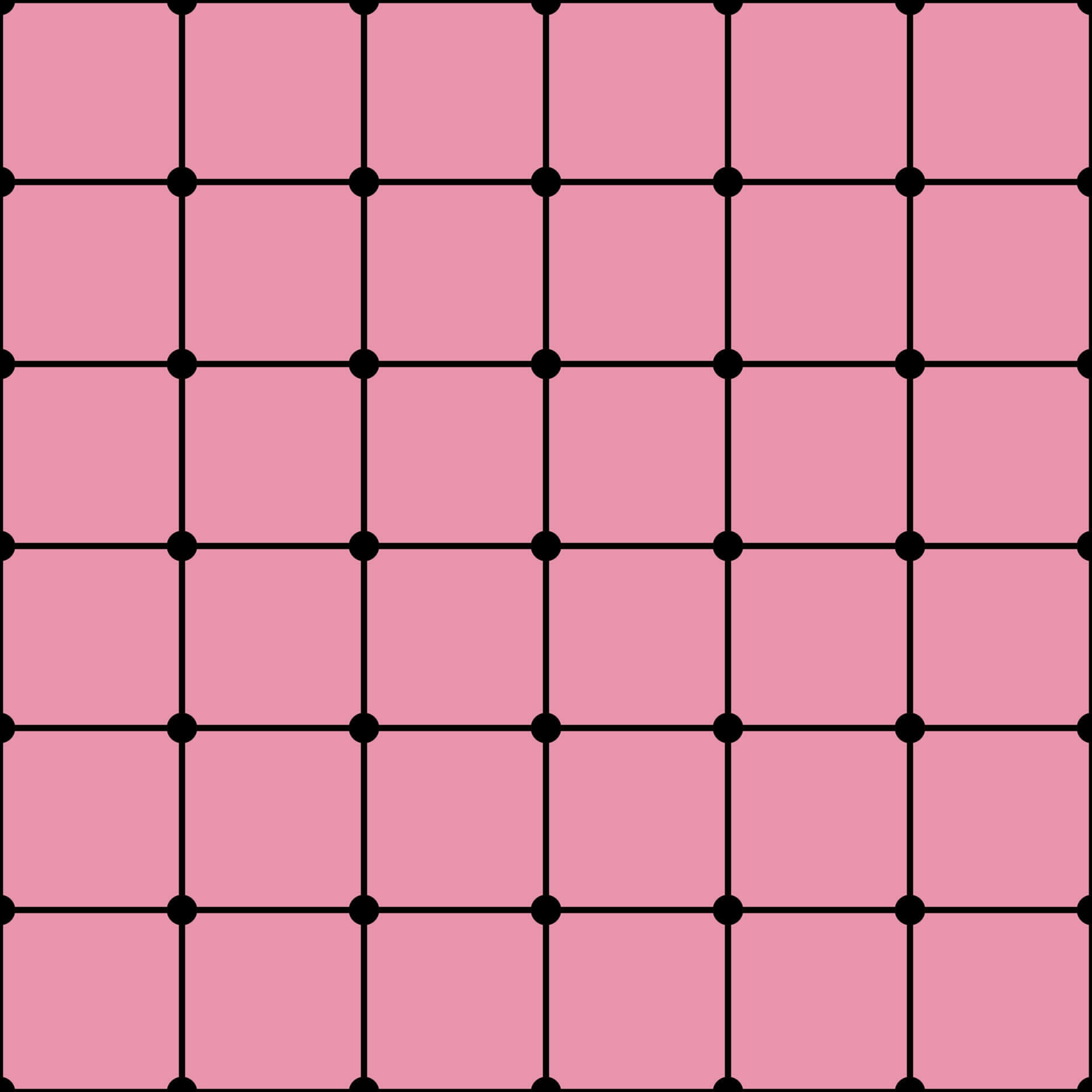 Pink Grid 桌布 壁紙 — 無縫粉紅色網格圖案，帶有粗黑線條和點，在整個畫面中形成完美的正方形。