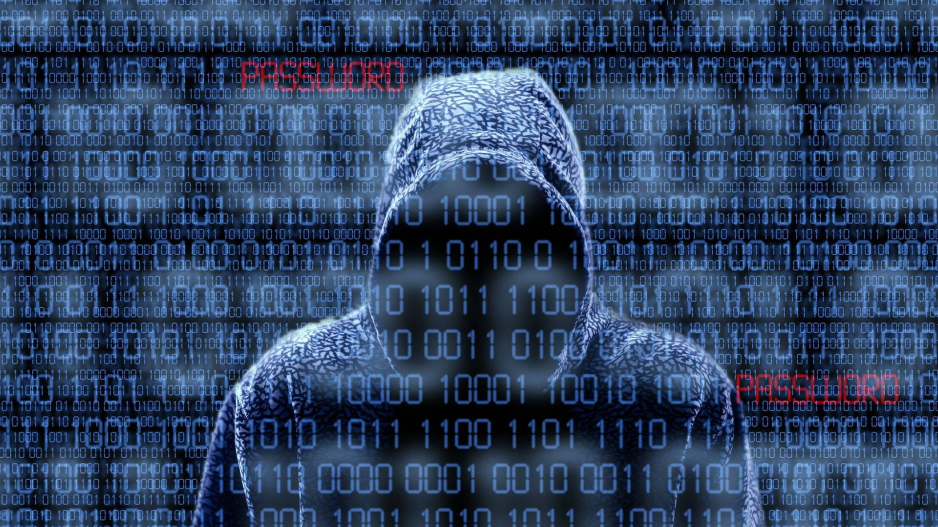 一個被二進制代碼包圍的發光數位人形。