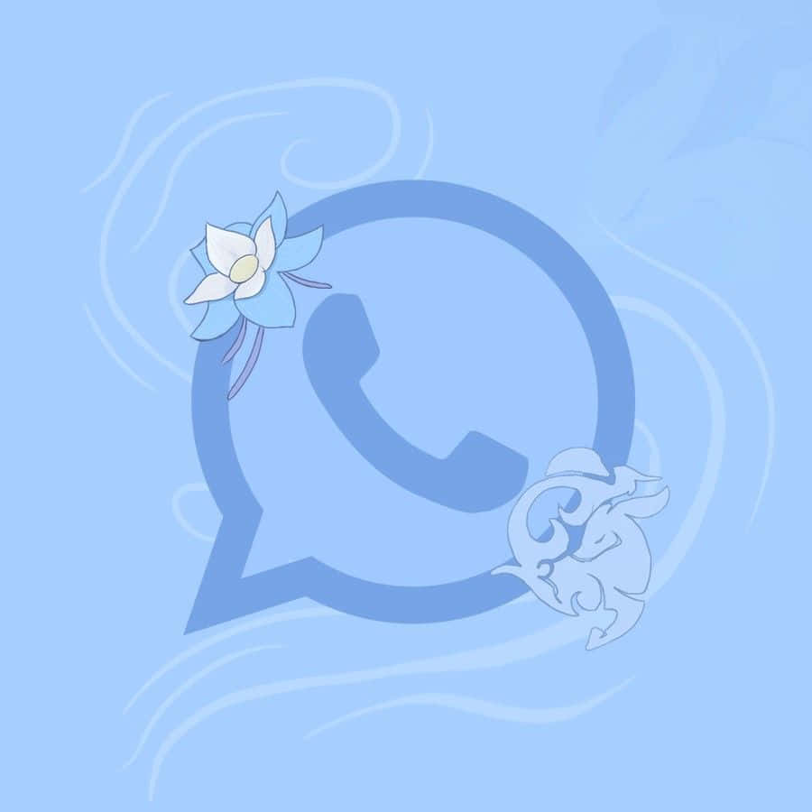 藍色WhatsApp標誌，裝飾有白色花朵和漩渦圖案。