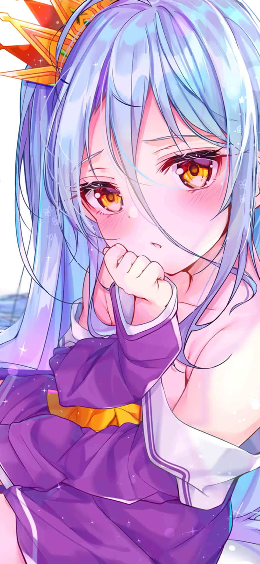 藍髮金眼的動漫少女，穿著紫色服裝和星形皇冠
