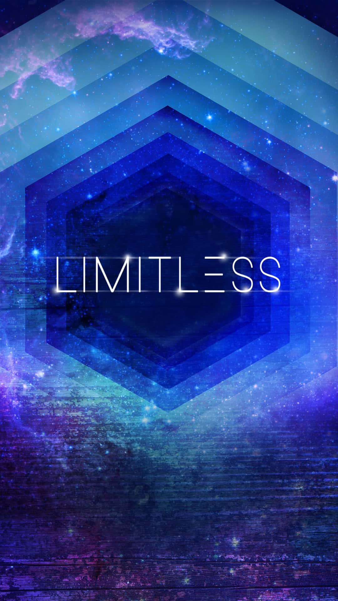 一個發光的六邊形，帶有limitless字樣，背景是星空宇宙。