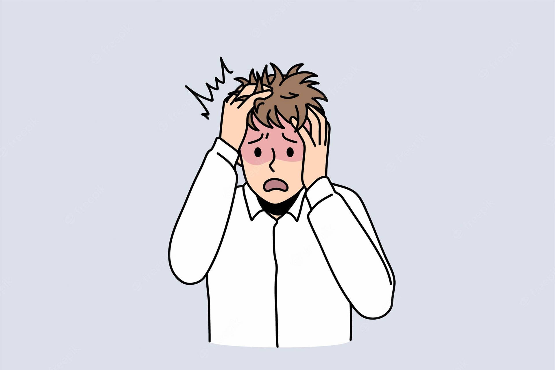 一個卡通男人顯然痛苦地抱著頭。