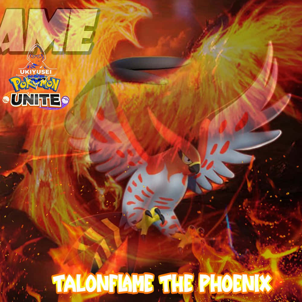 焰鷹寶可夢聯動《寶可夢大集結》 壁紙 — 一隻熾熱的Talonflame在熾熱的橙色和紅色背景上動態翱翔，火花四濺。