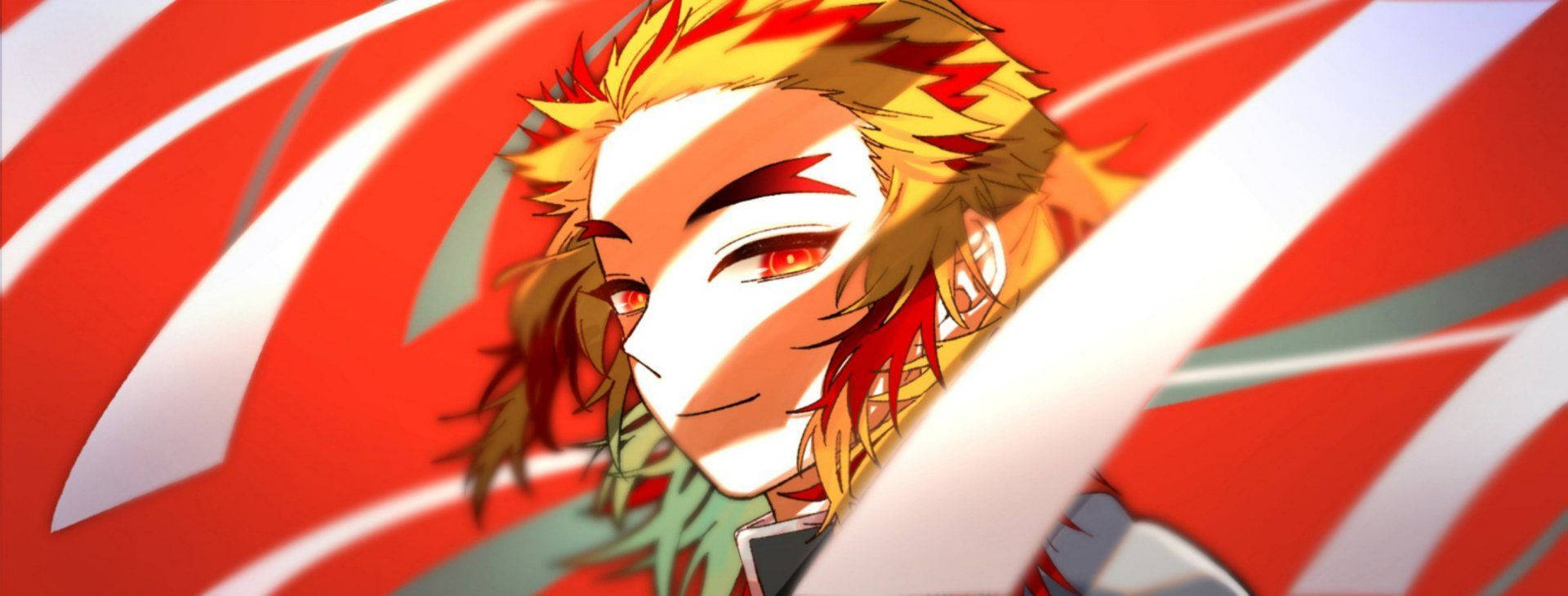 紅黃頭髮的動漫戰士在運動線條中微笑。