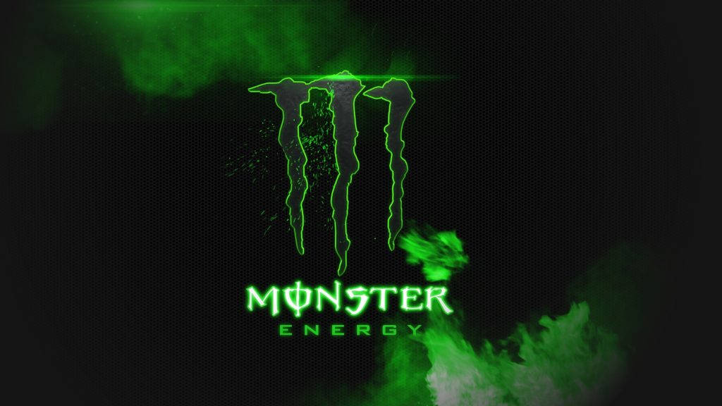 煙霧綠色Monster Energy標誌 壁紙 — 發光的綠色Monster Energy標誌在帶有煙霧效果的深色紋理背景上脈動。