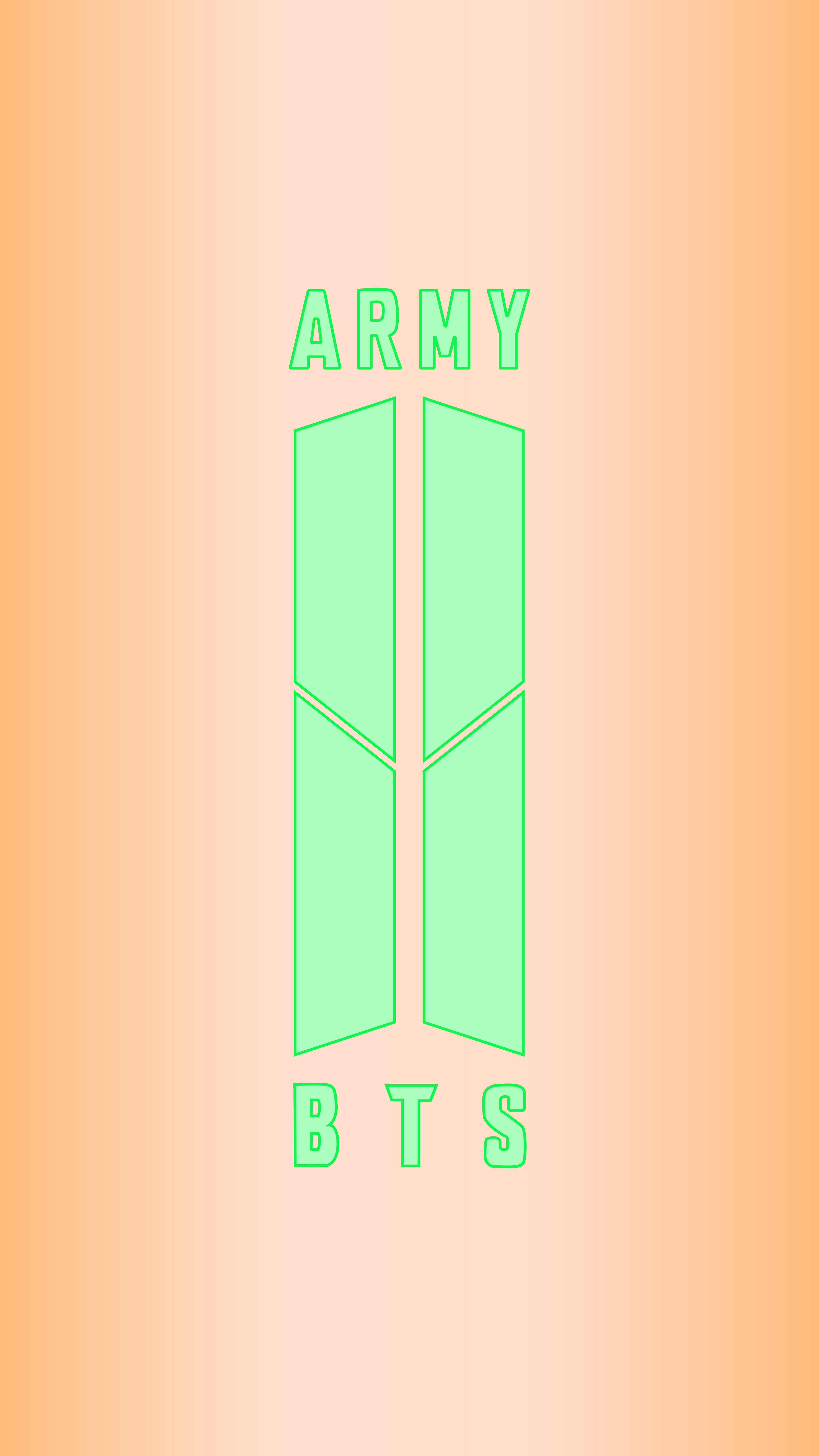 熒光綠BTS ARMY標誌 壁紙 — 簡約漸變背景，帶有發光的綠色BTS標誌和垂直置中的「ARMY」文字。