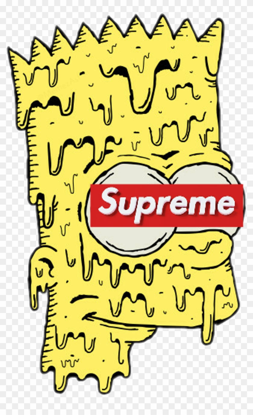 熔化的巴特·辛普森身上的 Supreme 標誌 壁紙 — 一個滴落的黃色卡通角色，眼睛上方有紅色Supreme標誌。