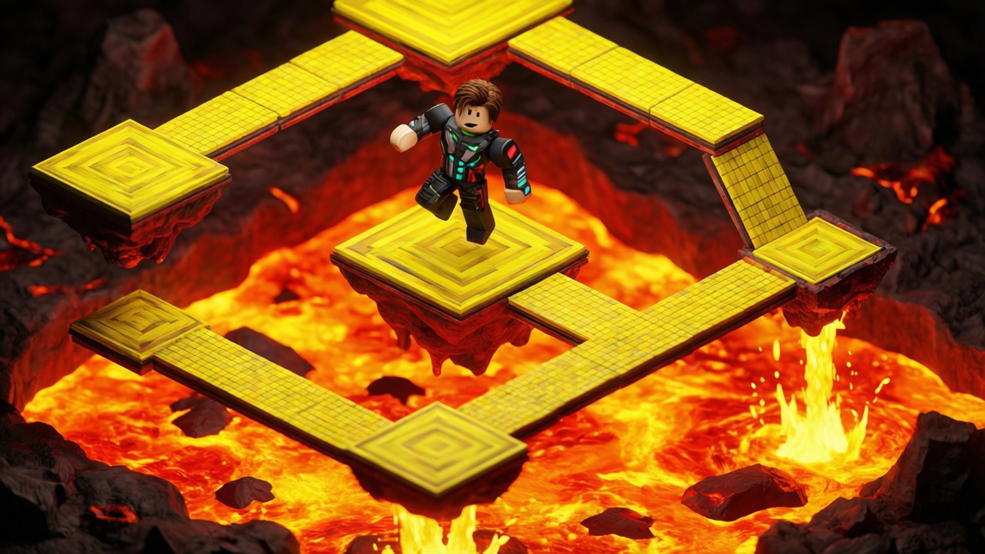 LEGO角色站在熔岩上方的浮動平台上（電子遊戲）