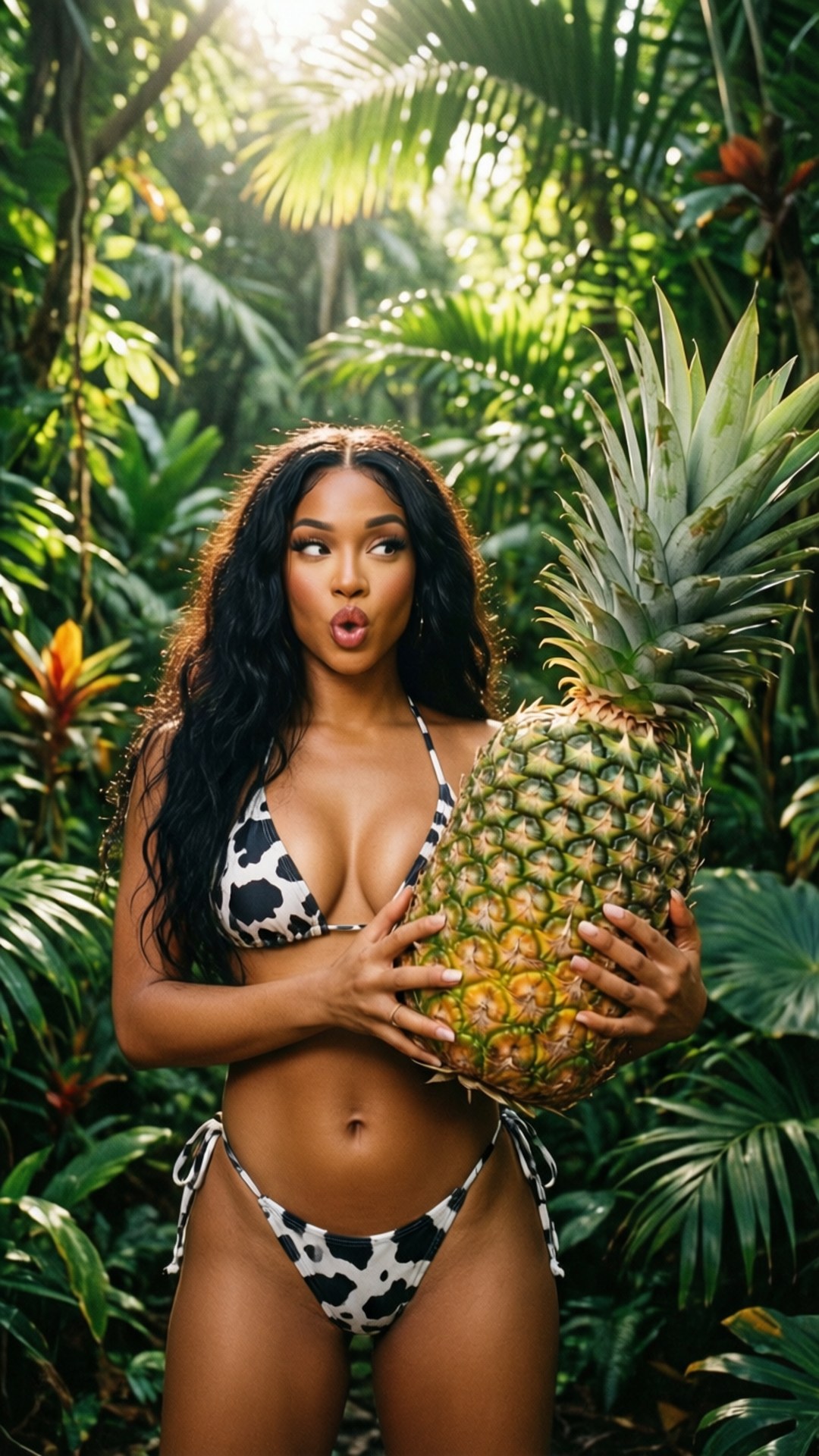 Doja Cat 將牛紋帶入叢林，以俏皮的鳳梨姿勢展現風采。