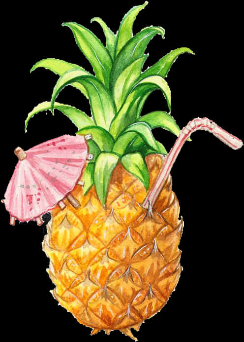 熱帶菠蘿雞尾酒插畫 壁紙