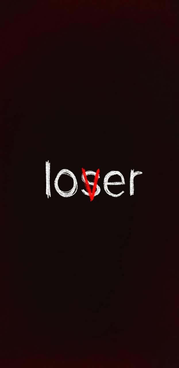 「loser」一詞，字母 O 被一個紅色 V 斜線劃過，背景為深色。