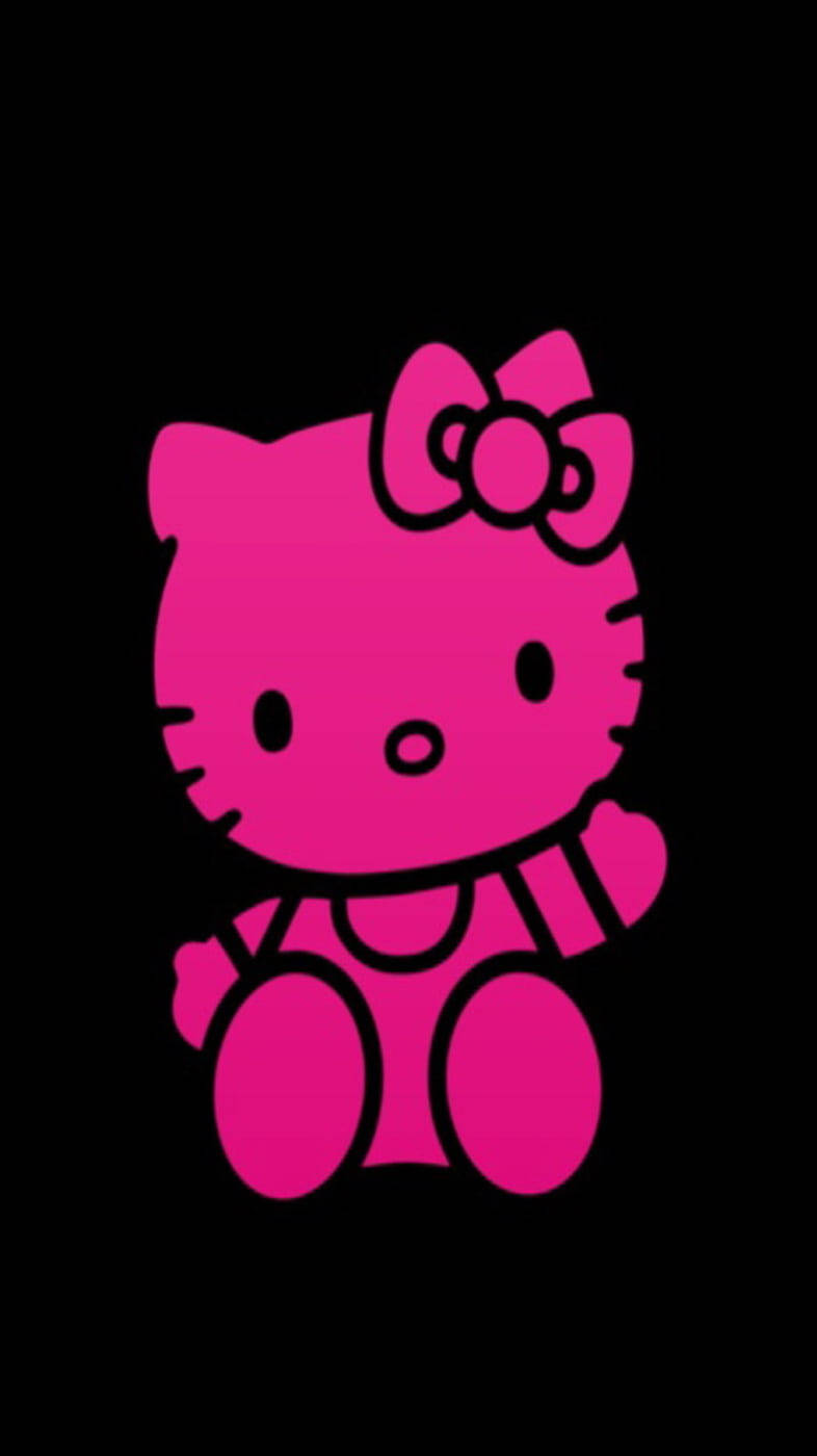 粉紅色Hello Kitty角色戴蝴蝶結在黑色背景上