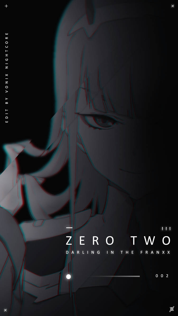 動漫角色 Zero Two 帶有故障效果和黑暗背景。