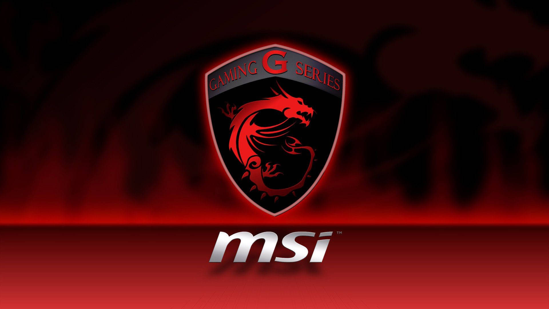 MSI Gaming G Series標誌，帶有紅色龍形徽章，背景為深紅色漸變。