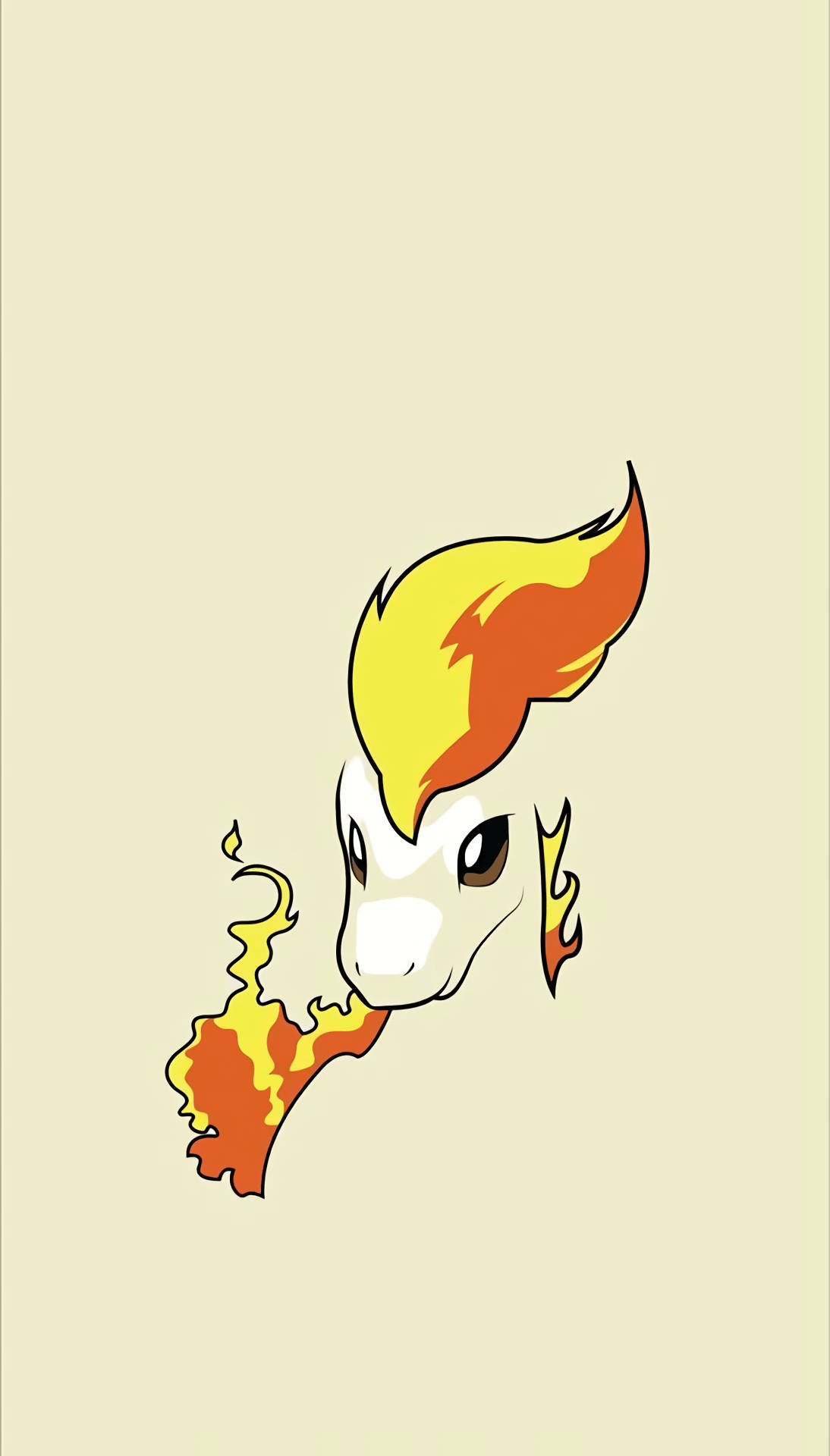 燃燒寶可夢Ponyta 壁紙 — 一隻風格化的卡通小馬，擁有火焰般的鬃毛和尾巴，在米色背景上噴出火焰。