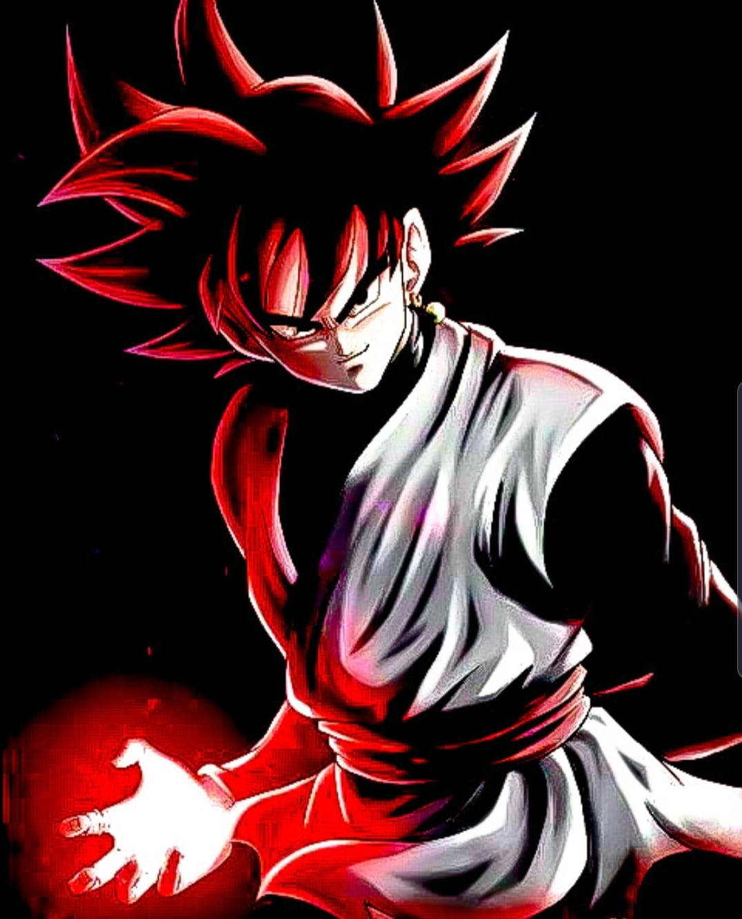 燃燒的悟空黑（Goku Black）PFP 壁紙 — 一位兇猛的動漫戰士，擁有尖刺的紅髮和發光的紅色光環，在黑暗虛空中引導能量。