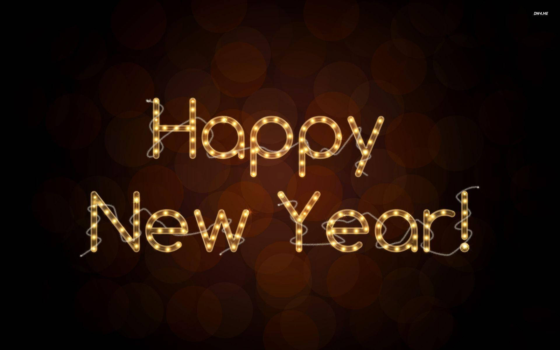 Happy New Year 文字喺暗色散景背景上以發光燈光呈現