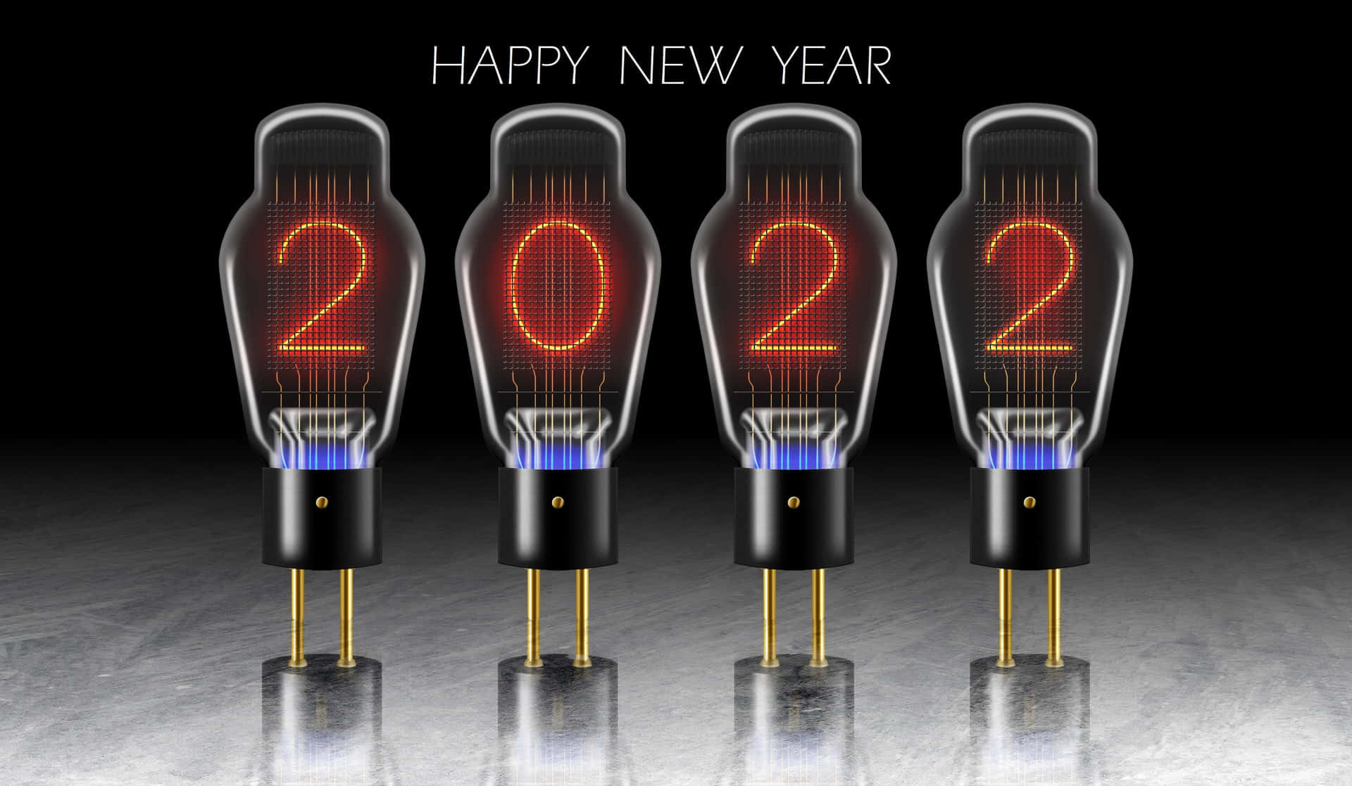 四個發光的真空管拼出2022以慶祝新年。