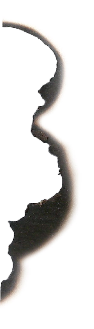 燒焦紙邊 壁紙 — 在純白背景上，帶有柔和漸變邊緣的人類側面清晰黑色剪影。