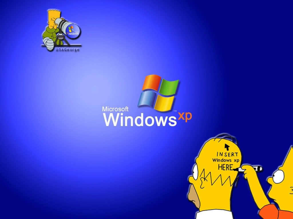 阿森一族角色在藍色背景上開玩笑地嘲弄Windows XP標誌。