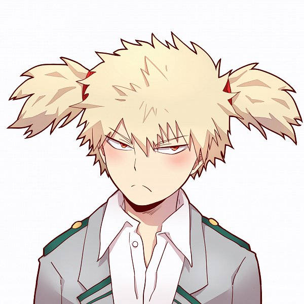 動漫男孩，金色雙馬尾，表情認真，身穿校服。