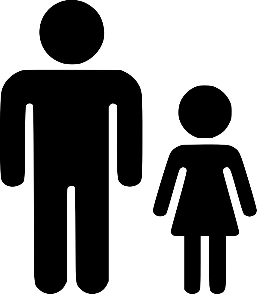 父親與兒童剪影 壁紙 — 白色背景上並排站立的男性和女性剪影黑色圖標。
