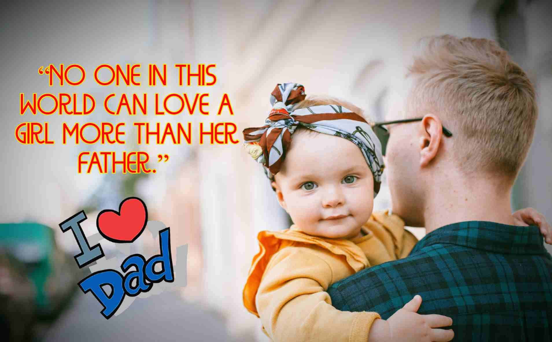 爸爸的女兒父親節語錄圖 壁紙 — 一位父親溫柔地抱著他的小女兒，她戴著圖案頭帶和黃色毛衣，看著鏡頭。