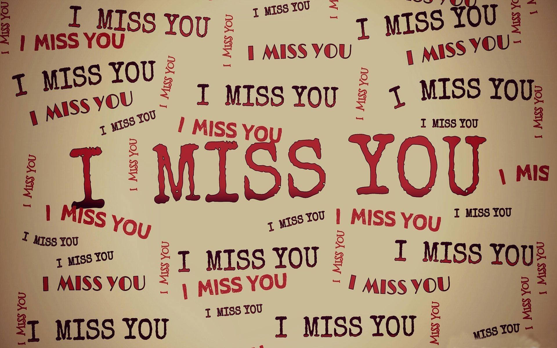 Love Quotes 桌布 壁紙 — 牆上覆蓋著重複的紅色和黑色「I MISS YOU」文字，大小和方向各異。
