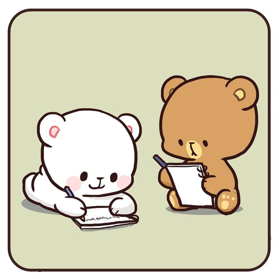 兩隻卡通熊用筆喺紙上寫筆記。