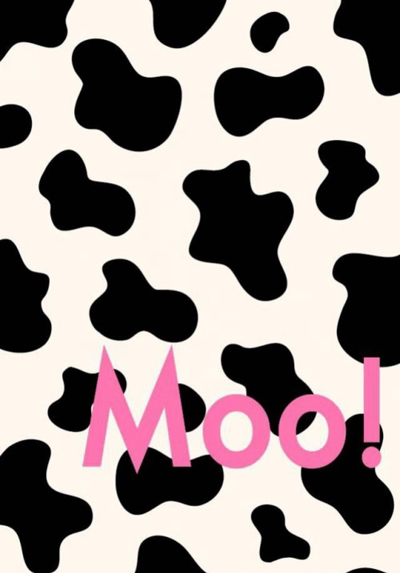 乳牛紋圖案，帶有粉紅色文字寫著 moo — 牛紋 壁紙