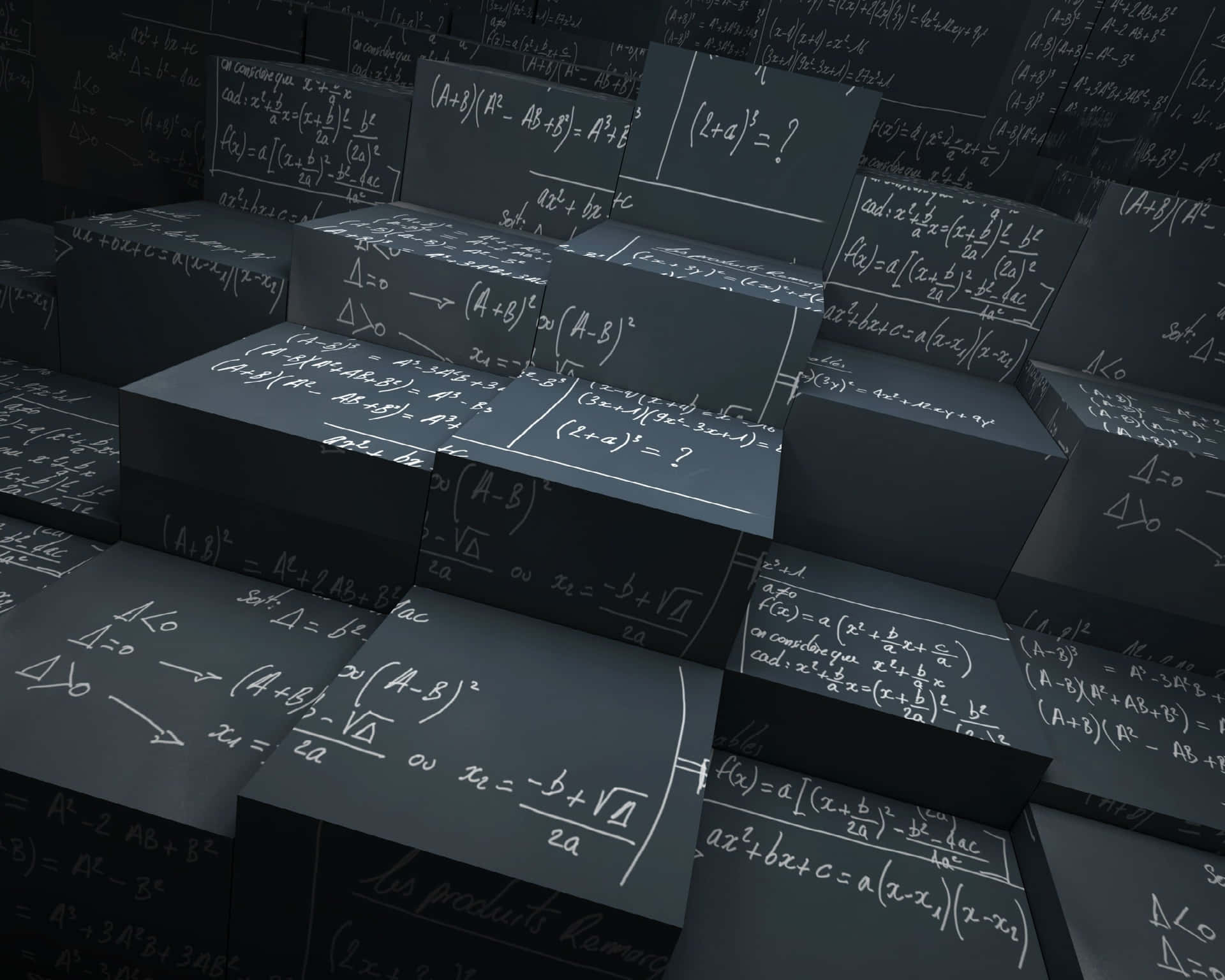 覆蓋著發光數學方程式和公式的抽象3D方塊。
