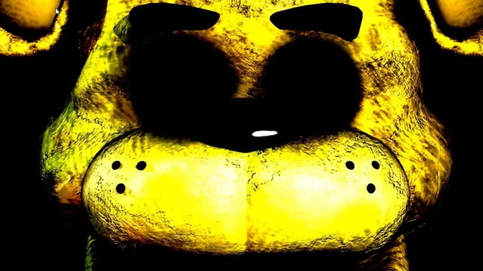 Golden Freddy 桌布 壁紙 — 特寫一隻黃色電子熊，眼睛深色，嘴巴縫合，背景為黑色。