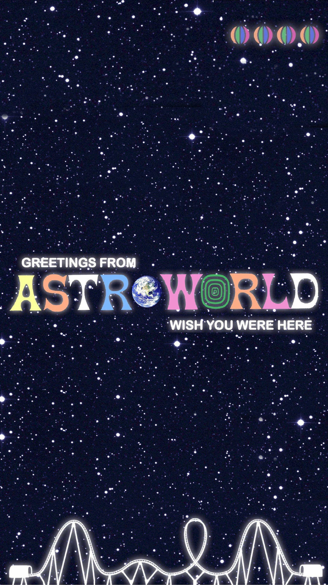 帶有AstroWorld標誌和過山車輪廓的星空。