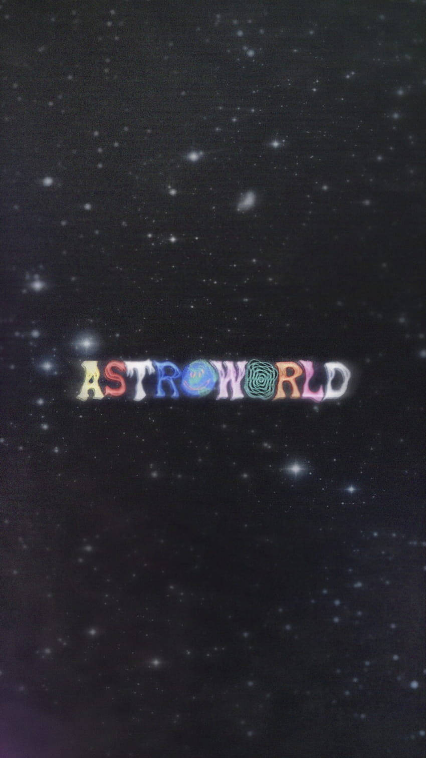 色彩繽紛的「ASTROWORLD」文字漂浮在滿是星星的星系中。