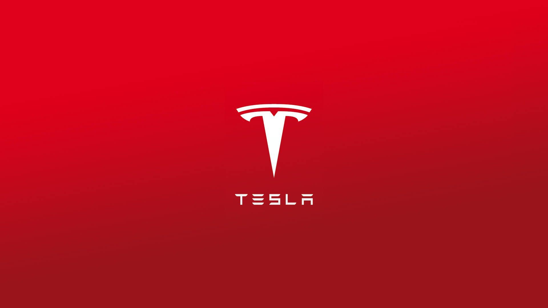 特斯拉全高清紅色標誌 壁紙 — 白色 Tesla 標誌居中於漸變紅色背景上，設計簡潔極簡。