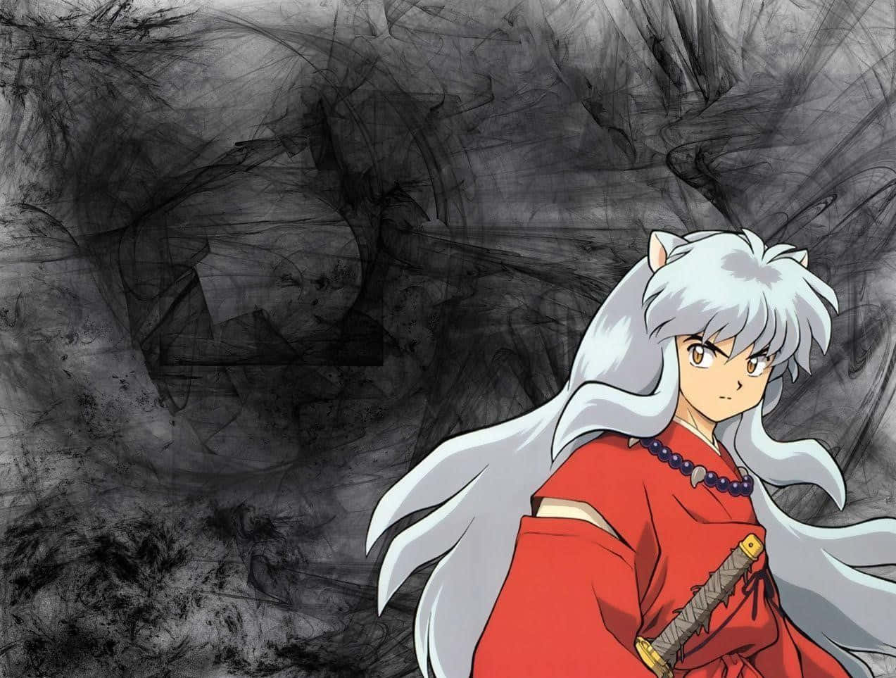 銀色頭髮和紅色服裝的動漫戰士，手持劍。