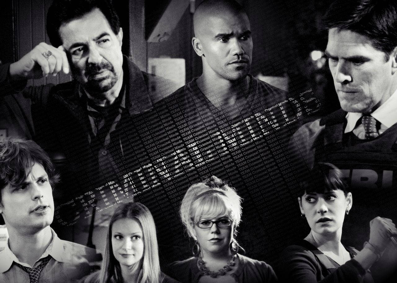 《Criminal Minds》演員在戲劇性的黑白廣告拼貼畫中。