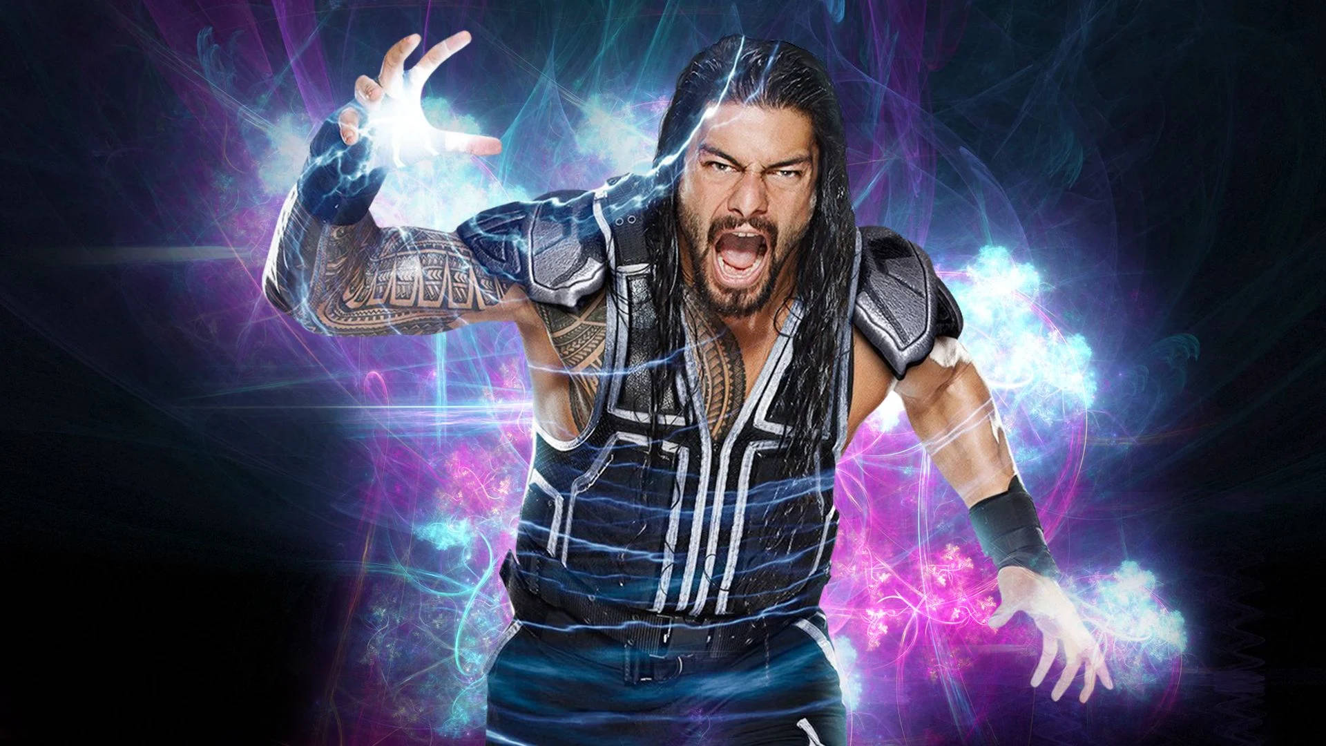 Roman Reigns 在充滿活力的宇宙場景中釋放電能。