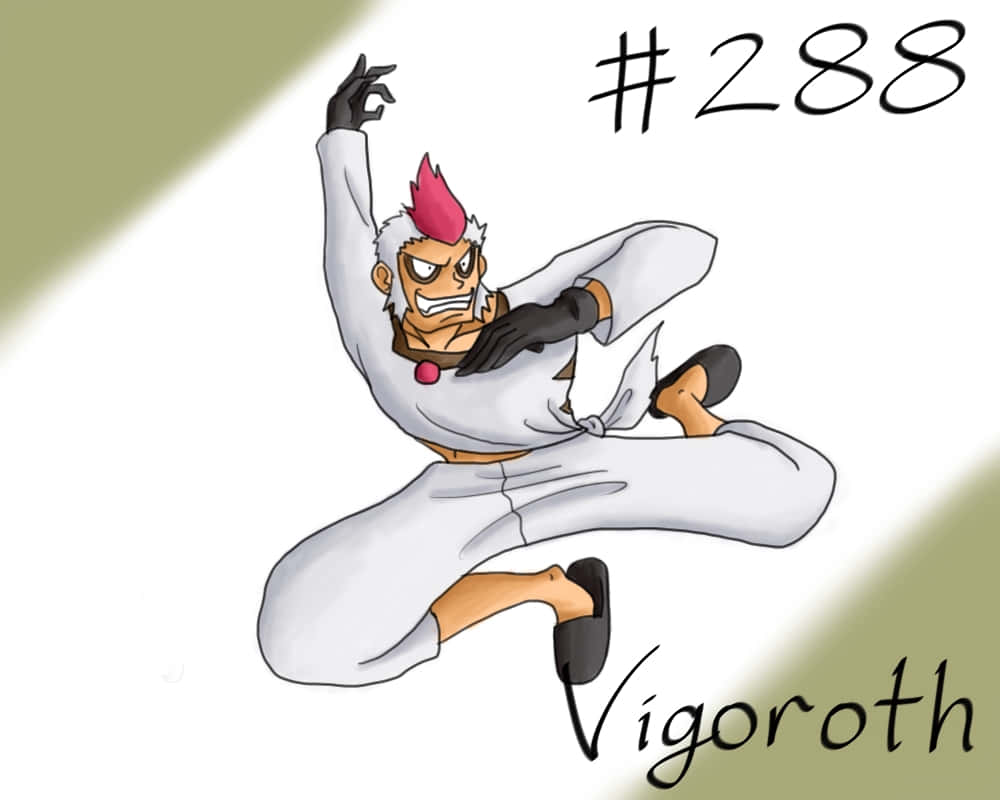 狂野猿猴Vigoroth 壁紙 — 一個充滿動感的動漫角色，白髮紅莫霍克，身穿白色道服和黑色手套，以武術姿勢躍起在半空中。