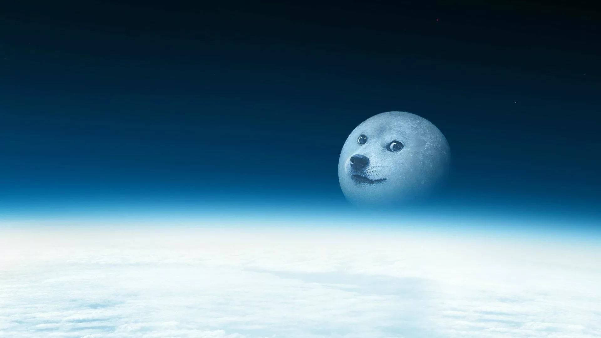 狗狗迷因臉作為太空中地球雲層上方的月亮。