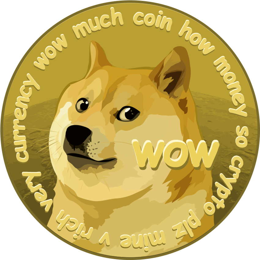 狗狗幣模因加密貨幣 壁紙 — 一枚金幣上有一隻柴犬，邊緣有「WOW」字樣及加密貨幣相關短語。