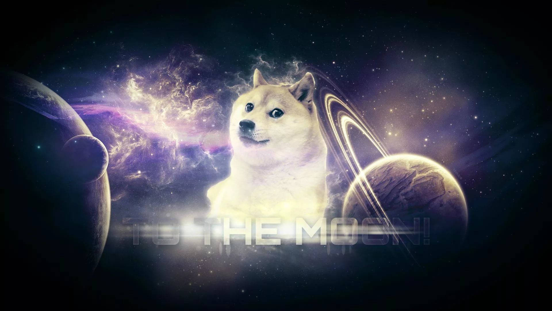 太空中的柴犬，背後有行星和發光的星雲。