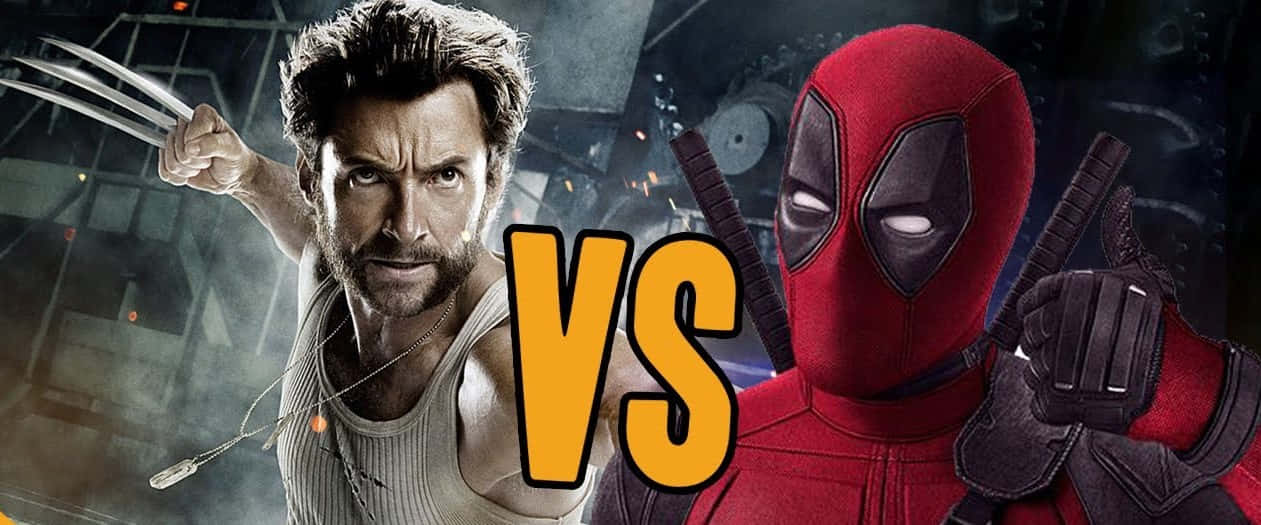 Deadpool And Wolverine 桌布 壁紙 — 狼人與死侍在戲劇性的超級英雄對決中正面交鋒，利爪伸出，表情激烈。