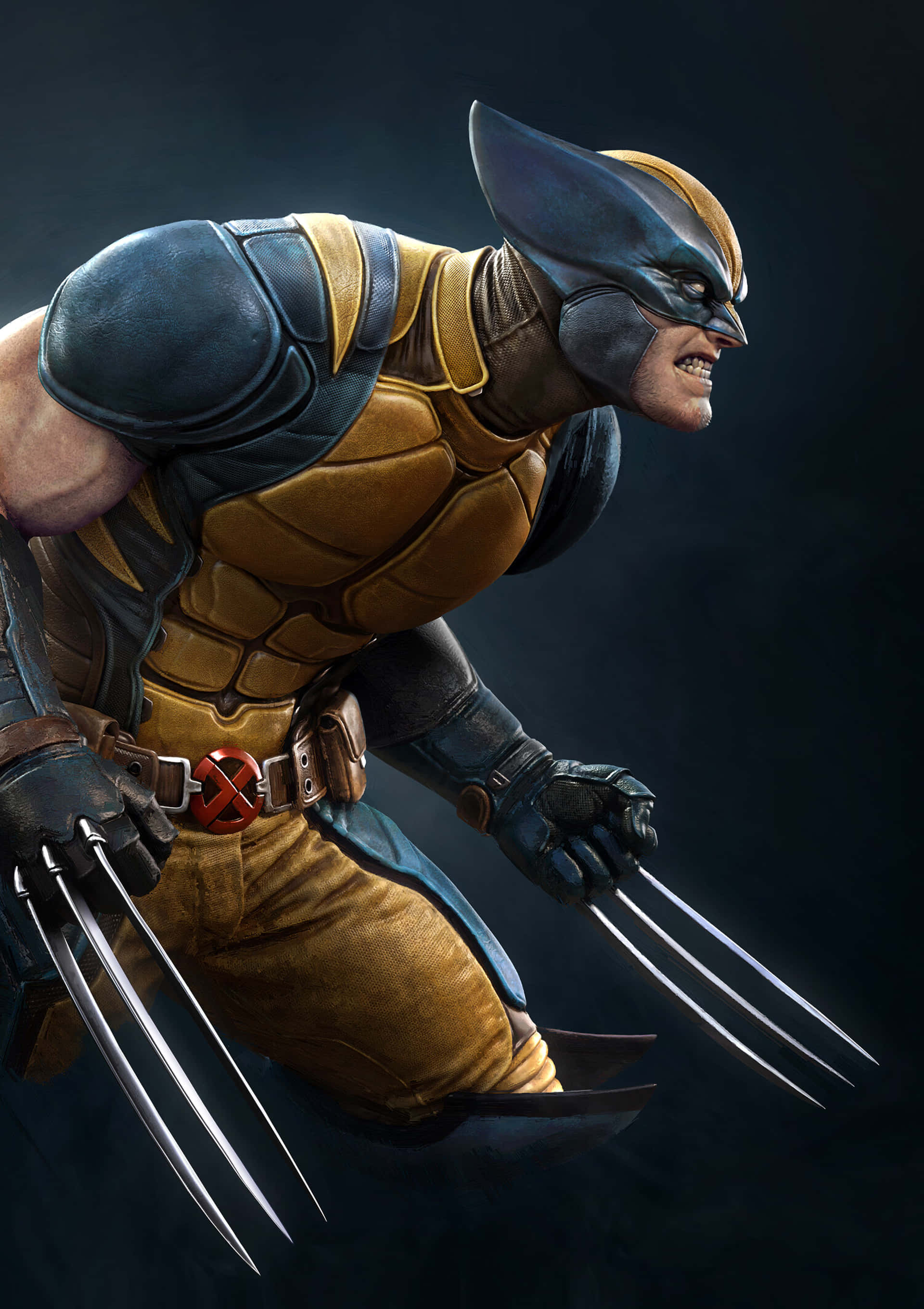 Adamantium 桌布 壁紙 — 狼人蹲在戰鬥姿勢，爪子伸出，背景是黑暗煙霧彌漫。