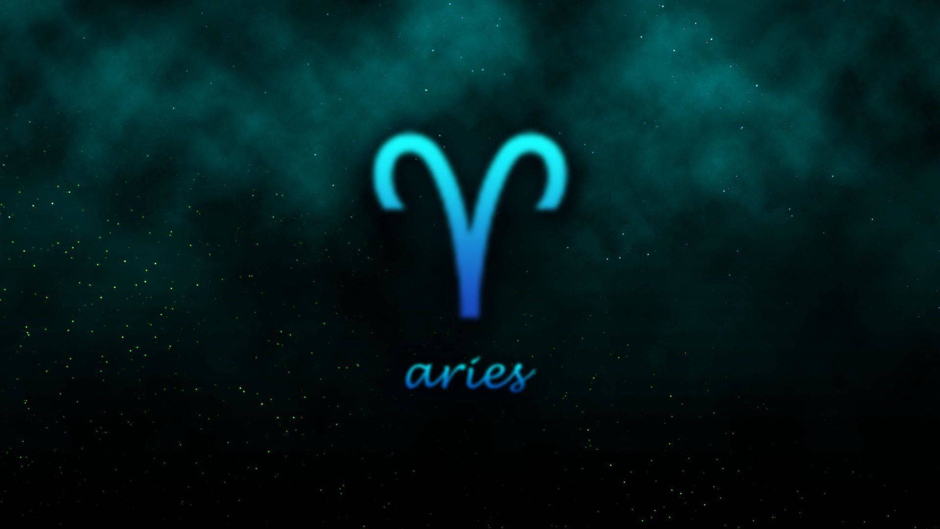 星空宇宙場景中的一個發光藍色白羊座符號。