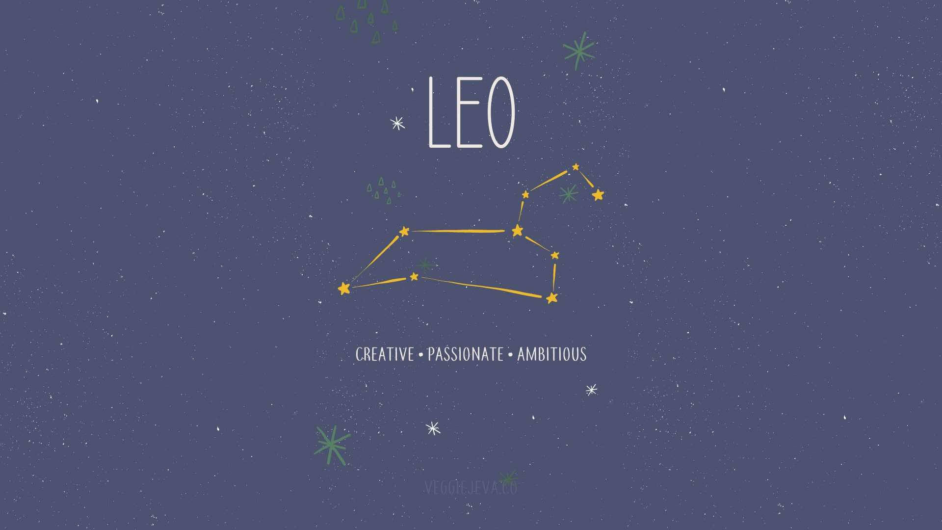 獅子座星座插圖，特質：創意、熱情、雄心